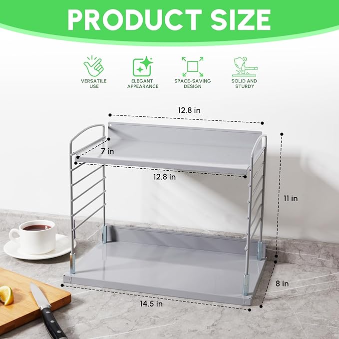 Adjustable Bathroom Countertop Organizer,2 Tier Vanity Shelf Organizer and Storage for Cosmetic Skincare Perfume, Metal Kitchen Countertop Shelf for Coffee Station,Condiment,Cupcakes,Plants,Mugs-NeatNest