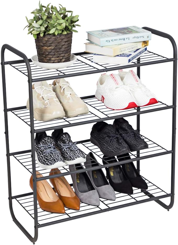 MAX Houser 4-Tier Metal Shoe Rack, Free Standing Shoe Storage Organizer, Wire Grid Shoe Tower for Closet Bedroom, Entryway, Gunmetal-NeatNest