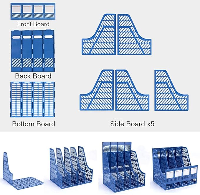 SAYEEC Sturdy Magazine Organizer Folder Desktop 4 Compartment File Holders Plastic Frames File Dividers Document Cabinet Rack Storage Box for Office Home School Blue