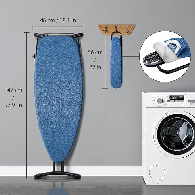 Duwee 18"x48" Deluxe Ironing Board with Retractable Iron Rest,Extra Wide Ironing Board Thicken Steel Top Board,with Sleeve Board,Adjustable Height,T Leg Foldable