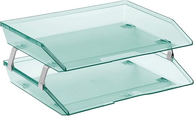 Acrimet Facility 2 Tier Letter Tray, Side Load, Letter Size/A4, Desktop File Organizer, Plastic (Clear Green Color)-NeatNest
