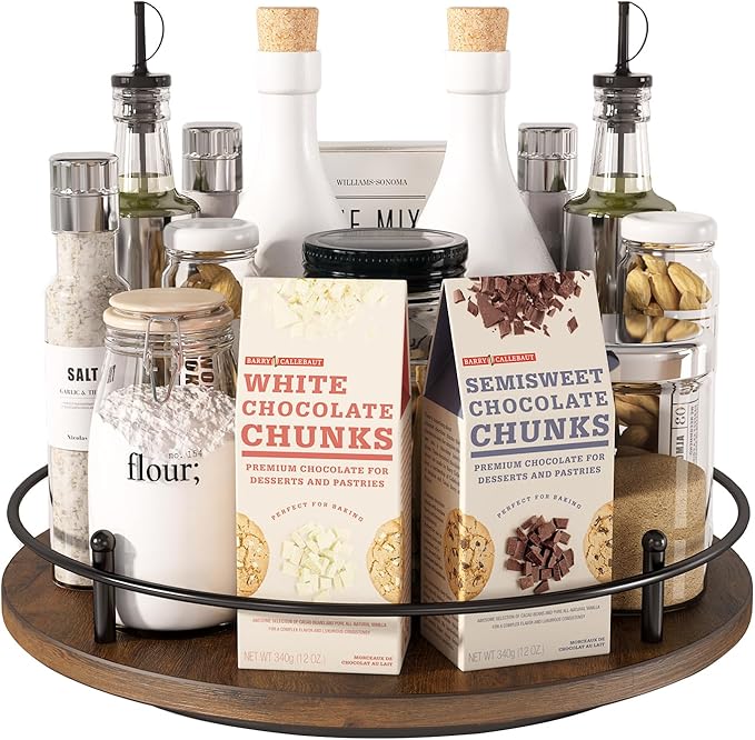 12" Lazy Susan Turntable Organizer,Round Wooden Lazy Susan Organization and Rotating Spice Rack for Dining Table,Pantry,Kitchen Countertop,Vanity,Cupboard and More.Vintage Wood(Round)-NeatNest