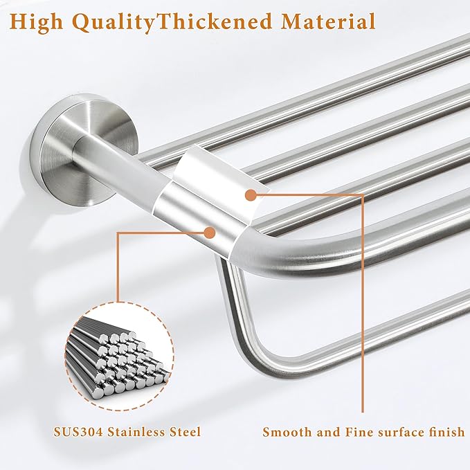 Alise 16 Inch Towel Racks for Bathroom, Foldable Towel Hanger Towel Shelf with Tower Bar, Heavy Duty Towel Holder, SUS 304 Stainless Steel Wall Mount Towel Rail, Brushed Nickel