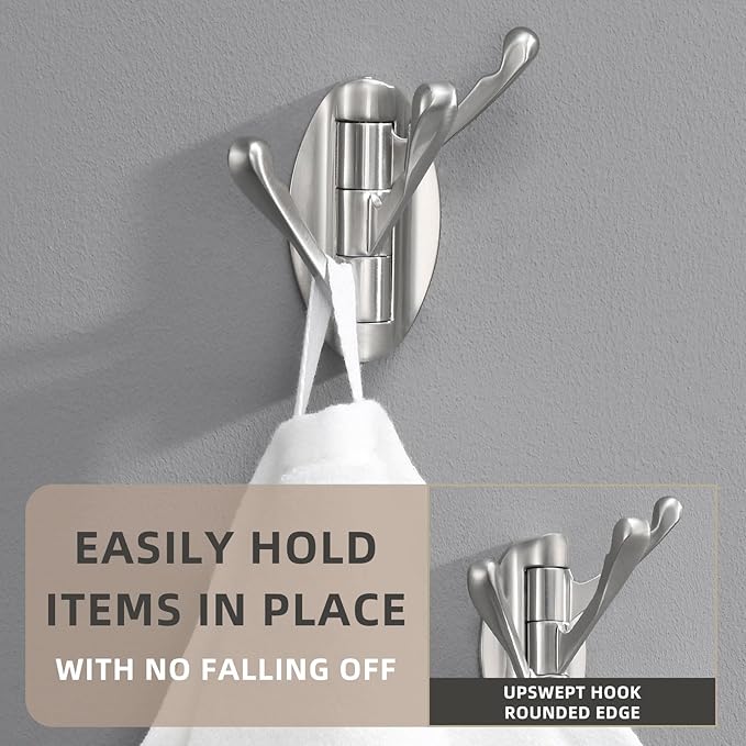 Angle Simple Bathroom Towel Hook, Metal Foldable Swivel Hook, Robe Coat Hanger for Wall, Brushed Nickel
