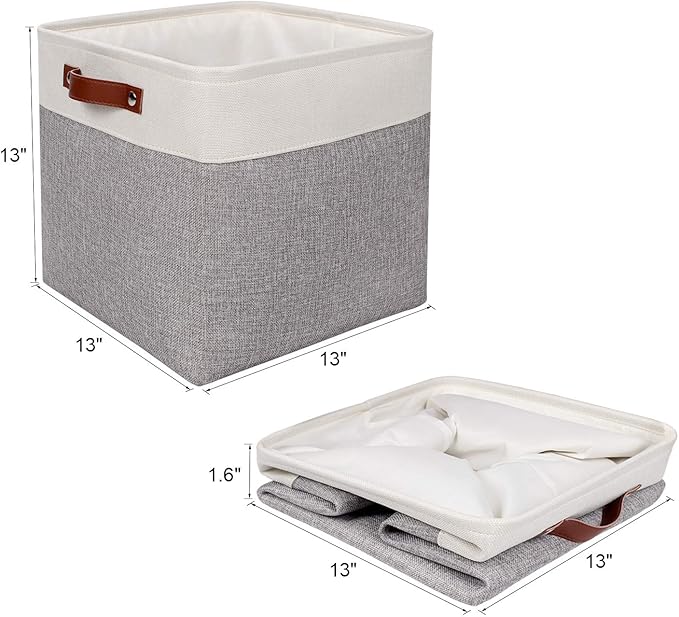 Univivi Storage Bins with Hard Bottom,13 x 13 x13 Cube Storage Baskets with Handles,Gray Foldable Fabric Storage Bins Organizer Baskets for Closet-NeatNest