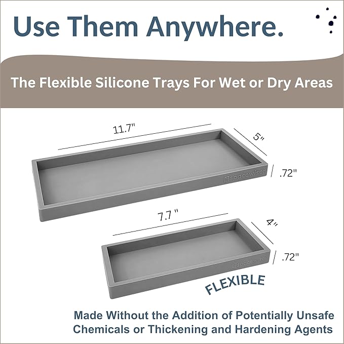 Countertop and Vanity Tray - 2 PC (11” and 7”) Shatterproof Silicone Kitchen and Bathroom Trays for Counter, Kitchen Soap Dispenser Tray, Vanity Trays for Bathroom, Perfume Key Tray-NeatNest