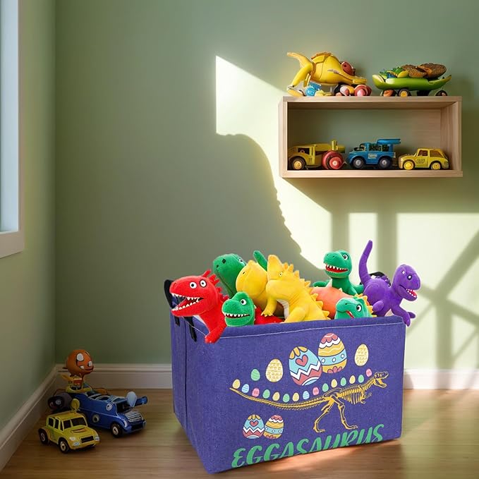 Dinosaur Easter Basket for Kid Large Empty Baby Rectangular Cute Easter Gift Bunny Eggs Décor Storage Basket (Skeleton Dinosaur)-NeatNest