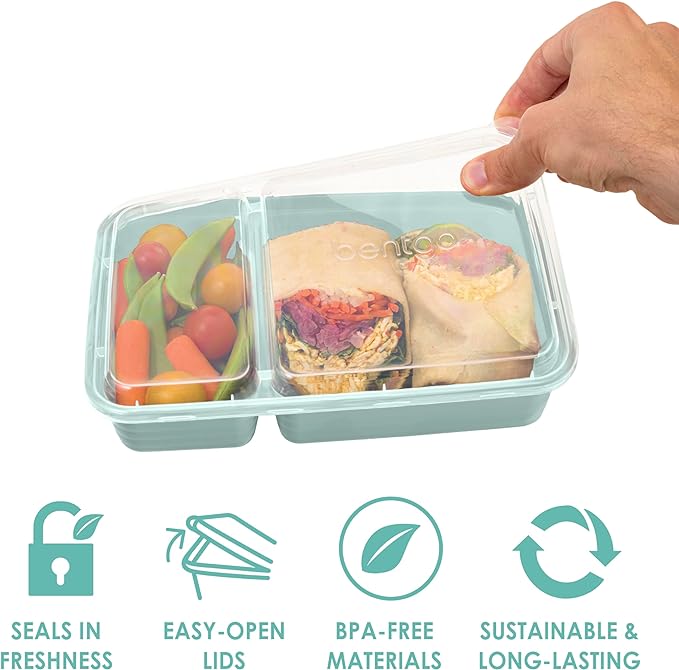 Bentgo 20-Piece Lightweight, Durable, Reusable BPA-Free 2-Compartment Containers - Microwave, Freezer, Dishwasher Safe - Mint-NeatNest