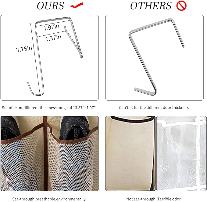 KEEPJOY Over The Door Shoe Organizer,Hanging Shoe Organizer 12 Mesh Pockets Shoe Organizer for Closet,Works Well for Men and Woman Kids Shoes Storage, 57.5Ă12.6inch(Beige)-NeatNest