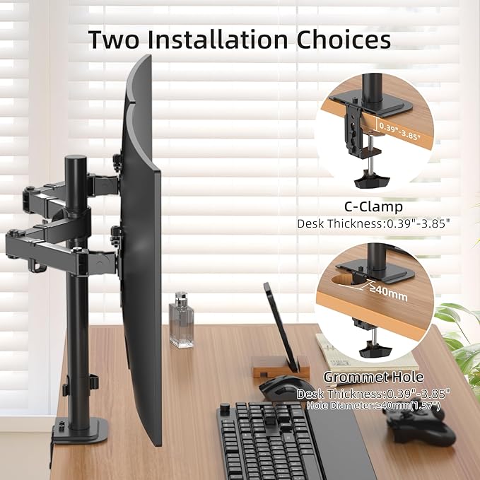 Suptek Dual Monitor Arm Desk Mount,Ultrawide Dual Monitor Arm for 2 Monitor Screens up to 42 inches and Max 22lbs Each,Extra Tall 15.75" Pole Fully Adjustable Monitor Stand for Desk,Black(MD9442LB)