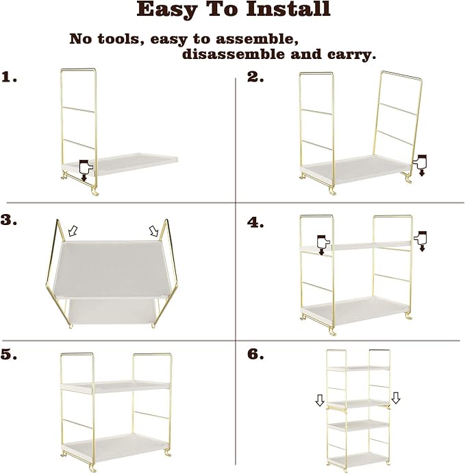 2-Tier Kitchen Spice Rack - Freestanding Stackable Bathroom Countertop Storage Shelf - Cosmetic Organizer Holder- Square Standing Rack (Golden)-NeatNest