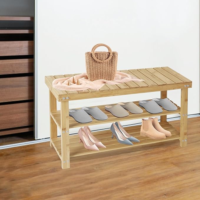 Shoe Rack Bench, 3 Tier Sturdy Shoe Bench, Storage Shoe Organizer, Holds up to 350lbs for Entryway Organizer Bedroom Living Bathroom Room Balcony.