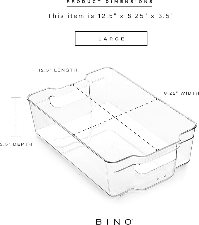 BINO | Stackable Storage Bins, Large - 2 Pack | THE STACKER COLLECTION | Clear Plastic Storage Bins | Built-In Handles | BPA-Free | Containers for Organizing Kitchen Pantry | Multi-Use Organizer Bins-NeatNest