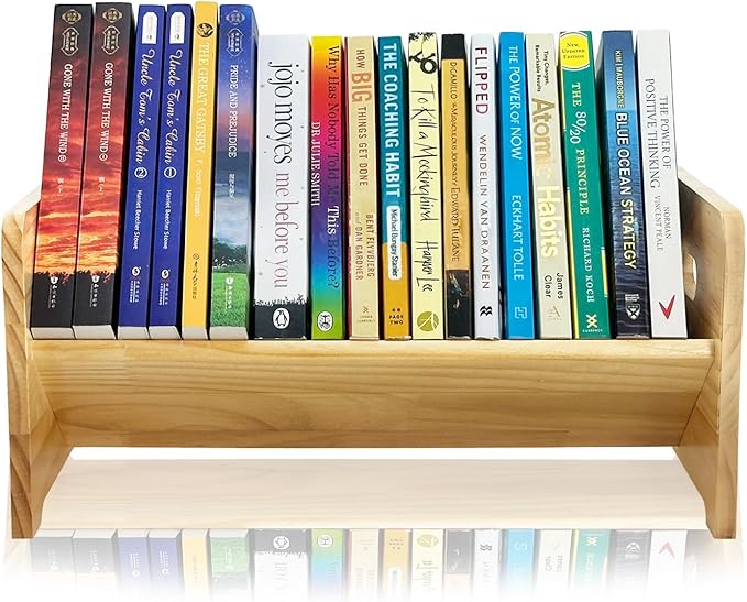 Desktop Bookshelf Organizer, Wood Office Tabletop Book Storage Rack, Tilting Bookcase for Books/Magazine Display,Small Desktop Bookshelf,Desk Shelf-NeatNest