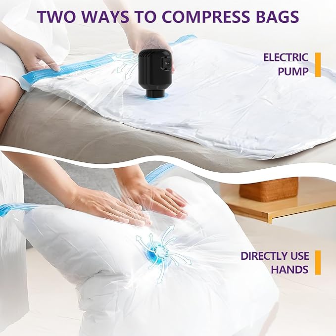 Morecoo 24Pack Vacuum Storage Bags with Electric Pump & New Air Valve, Space Saver Compression Bags for Clothes, Comforters, and Travel Essentials – Includes Jumbo, Large, Medium, Small & Roll-Up Bags-NeatNest