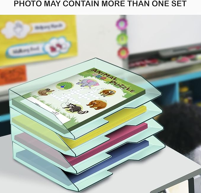 Acrimet Stackable Letter Tray Single Side Load, Plastic, Desktop File Organizer (Clear Green Color) (1 Unit)-NeatNest