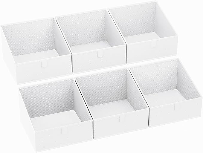 DIMJ Closet Storage Bins 6 Pack - Fabric Trapezoid Organizer Bin, Foldable Storage Baskets for Shelves, Closet Shelf Organizer, Clothing Storage Box for Toys, Books, Towel, Clothes, White-NeatNest