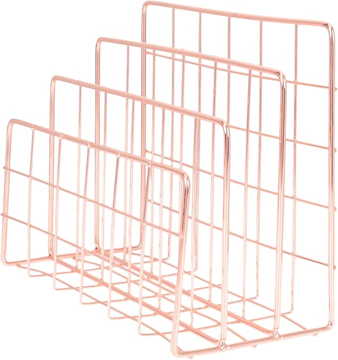 File Holder for Desk: Magazine Holder 3 Slots Desktop File Sorter Organizer for Office Desk Accessories Rose Gold