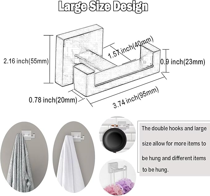 BOZWELL Double Towel Hooks for Bathroom Bushed Nickel Wall Mount,Simple Modern Square Style Coat Robe Hook,Stainless Steel Heavy Duty Door Hanger for Bathroom Bedroom Kitchen Hotel Pool 1502-NL-1