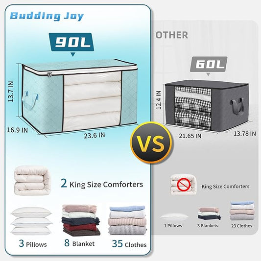 Budding Joy 90 L Large Storage Bags, 2 Pack Clothes Bins Foldable Closet Organizer Containers for Blanket, Comforters, Bed Sheets, Pillows and Toys (Blue)-NeatNest