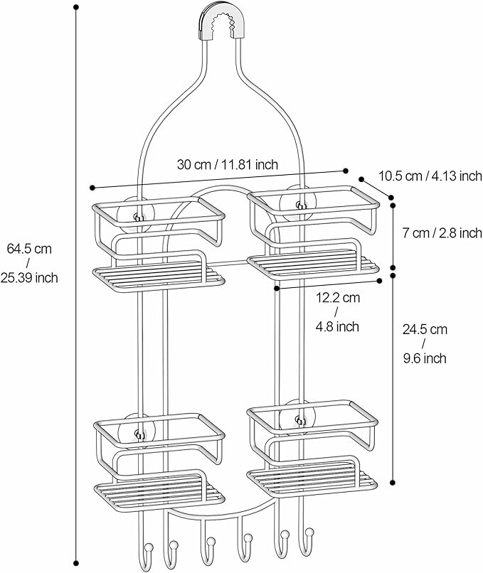 SRIWATANA Shower Caddy Hanging Over Head, Bathroom Shower Organizer Shower Rack Holder with Hooks for Razors - Black