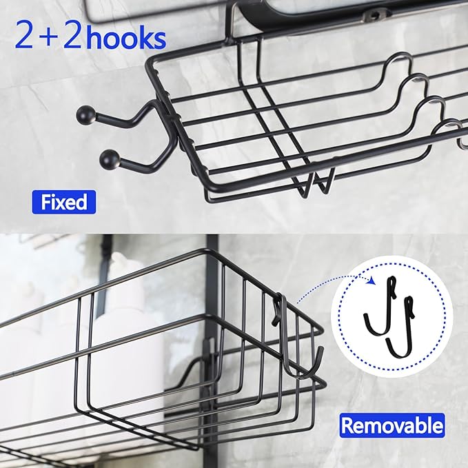 Over the Shower Head Caddy No Drilling black shower caddy hanging Over Showerhead Shower Racks for Shampoo Soap Shower Caddy Hanging with Hooks for Towels Shower Caddy Shelf Organizer Rack