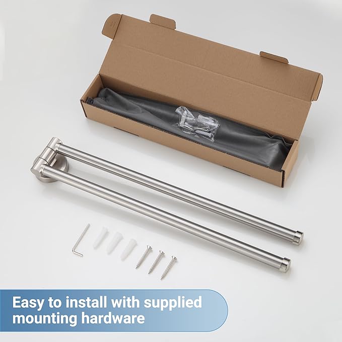 BGL Swivel Towel Bar for Bathroom Brushed Nickel,Swing Out Double Towel Bar 2-Arm Kitchen Wall Mounted Towel Hanger Holder for Bathroom Organizer-NeatNest