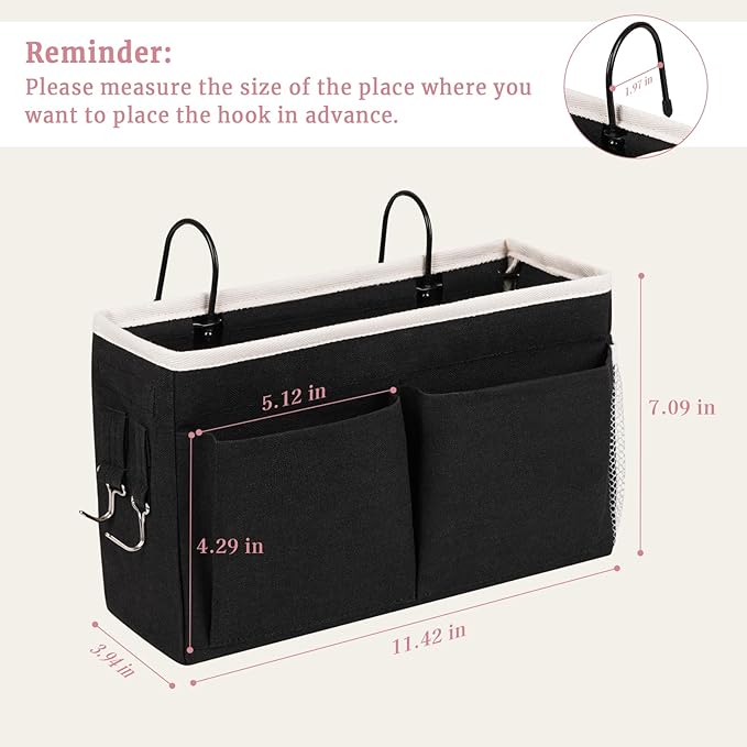 Bedside Caddy Bedside Hanging Storage Basket Bed Caddy for Headboards Bunk Dorm Rooms Crib Beds Rails Organizer (Black)-NeatNest