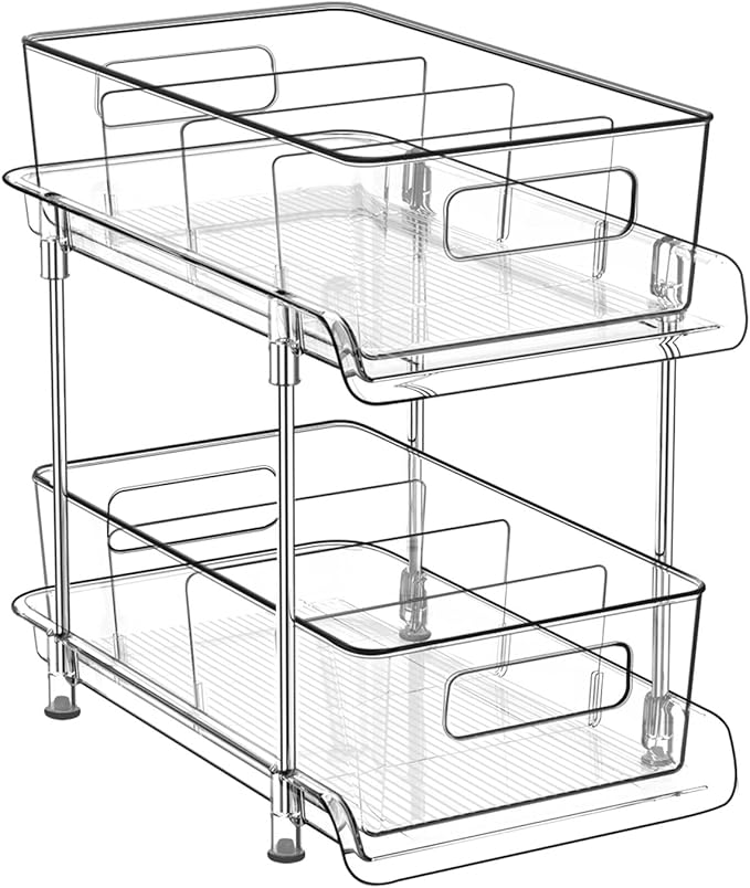 HIHEGD 2 Tier Bathroom Storage With Dividers, Clear Under Sink Pull Out Organizer for Kitchen Pantry, Medicine Cabinet-NeatNest