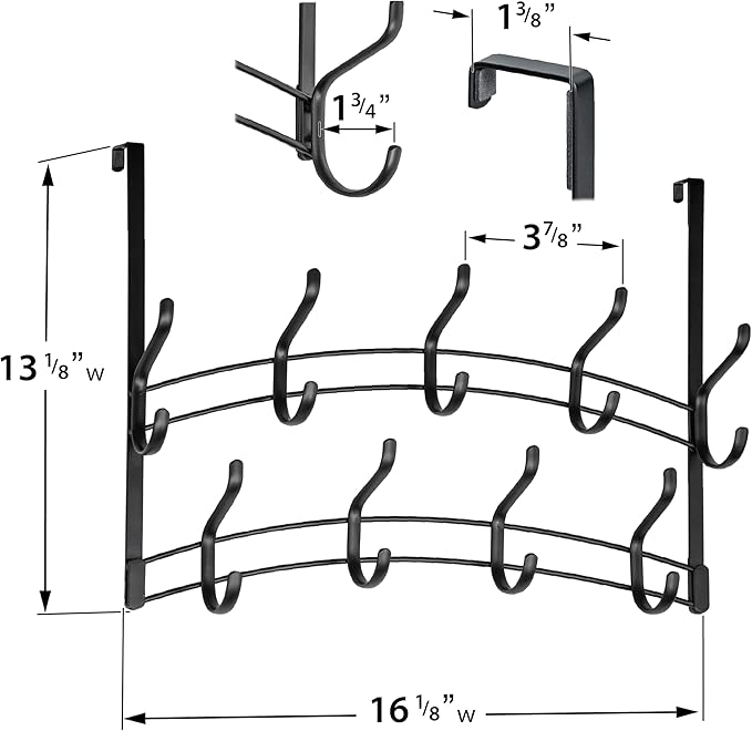 LYNK Professional® Home™ Over Door Hooks Rack - 18 Hook Over Door Hanger - Over Door Towel Rack - Hanging Towels or Clothes - Bathroom, Bedroom or Laundry Room - Lifetime Ltd. Warranty - Black