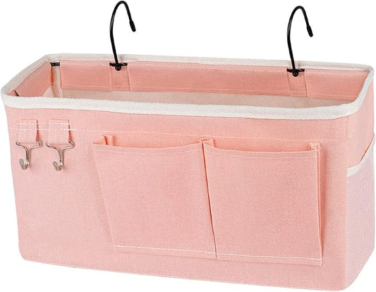Bedside Storage Caddy/Bedside Hanging Storage Bag for Headboards Bunk Beds Dorm Rooms Book Phone Magazine Holder (Light Pink)-NeatNest