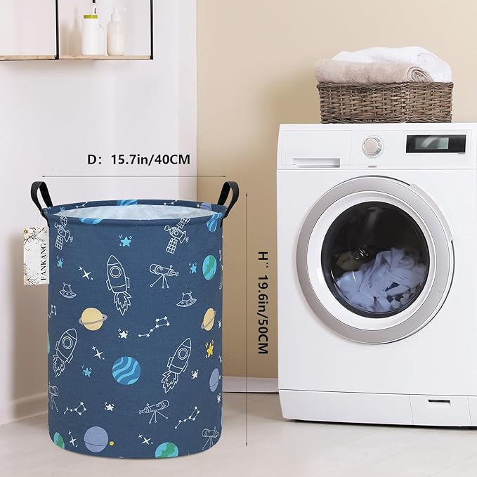 FANKANG Storage Basket, Nursery Hamper Canvas Laundry Basket Foldable with Waterproof PE Coating Large Storage Baskets for Kids Boys and Girls, Office, Bedroom, Clothes,Toys(Colorful Space )