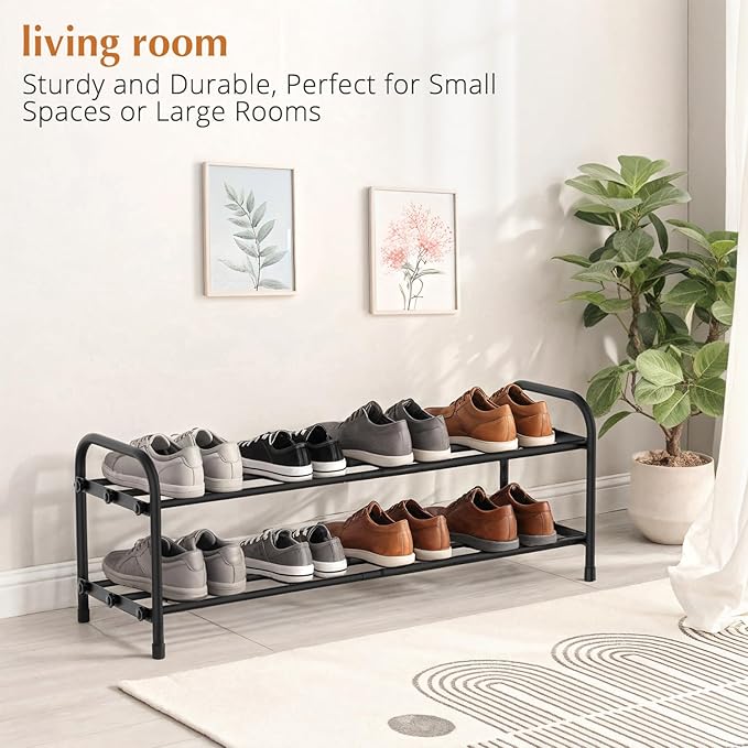 INSMART 2-Tier Expandable Shoe Rack:Stackable and Adjustable Shoes Organizer Storage Shelf, Sturdy and Durable Metal Structure Free Standing Shoe Rack for Closet Entryway Doorway-NeatNest