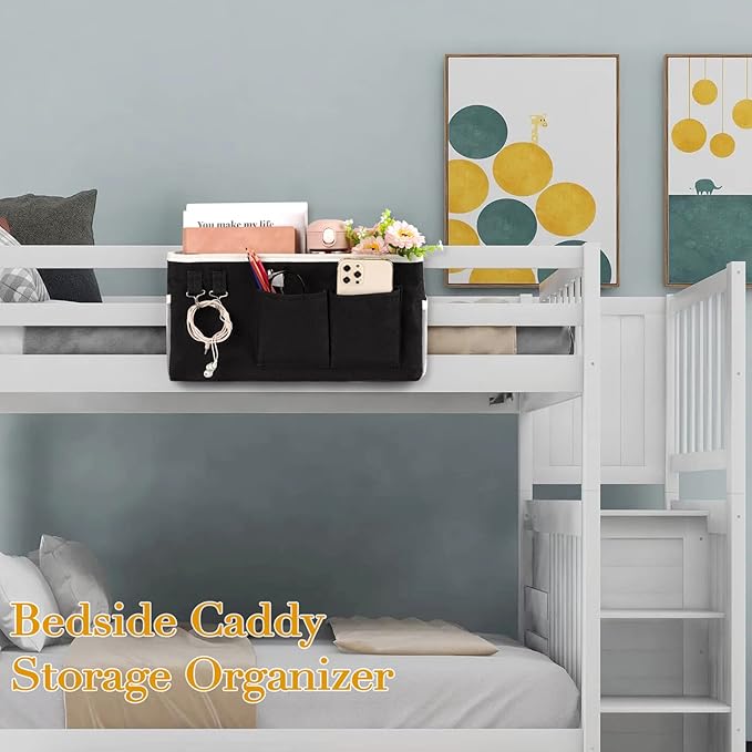 Bedside Storage Caddy/Bedside Hanging Storage Bag for Headboards Bunk Beds Dorm Rooms Book Phone Magazine Holder (Black)-NeatNest