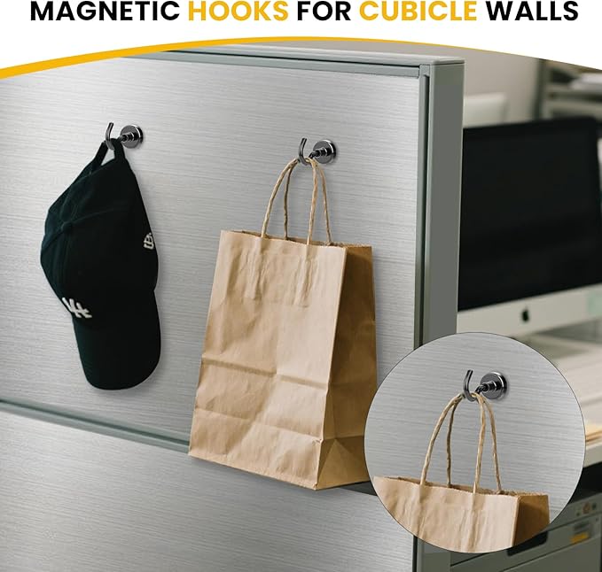 DIYMAG Magnetic Hooks for Hanging Cubicle Accessories, 118lbs 2025 Cruise Cabin Ship Essentials Magnetic Hook Heavy Duty Strong Magnets Fridge for Classroom Beach Kitchen Grills 4 Pack Black-NeatNest
