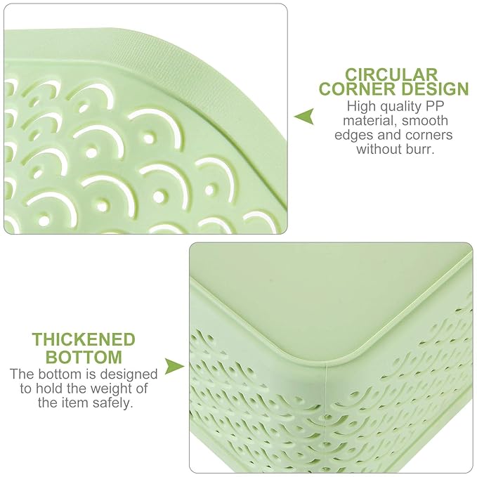 5 Pack Plastic Storage Baskets, Portable Green Fish Scale Pattern Hollow Desktop Storage Bin Box with Handle for Kitchen, Bathroom, Kids Room or Nursery Storage – 9.4 x 7.1 x 4.1 inches