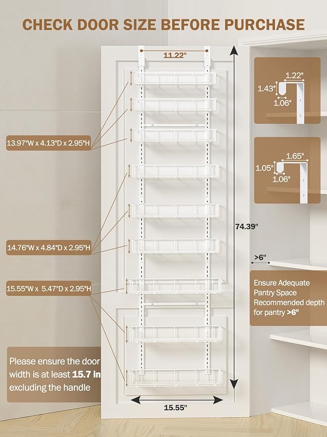 Delamu 9-Tier Over the Door Pantry Organizer with Acrylic Panel, Pantry Organization and Storage, White Hanging Basket Wall Spice Rack Seasoning Shelves, Home Kitchen Bedroom Bathroom House Essentials-NeatNest