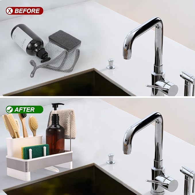 Dish Sponge Holder - Stainless Steel & PP Sink Caddy, 360° Rotatable Self-draining, Space-Saving Kitchen Sink Organizer with Removable Dish Cloth Rack (White)-NeatNest