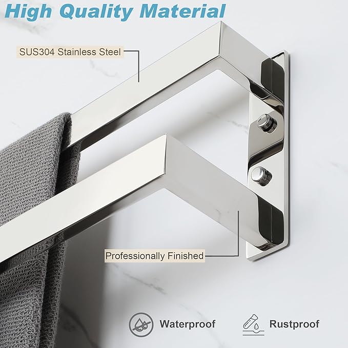 Alise Double Towel Bar 32", SUS304 Stainless Steel Towel Racks for Bathroom Wall Mounted, Space Saving Bathroom Towel Holder, Long Towel Hanger, Polished Chrome