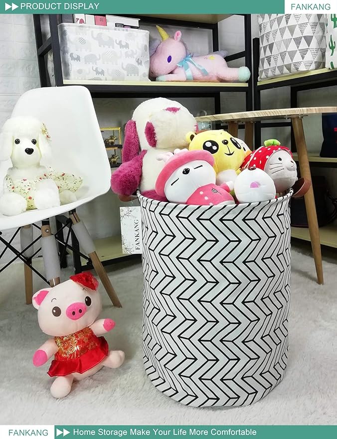 FANKANG Storage Basket, Nursery Hamper Canvas Laundry Basket Foldable with Waterproof PE Coating Large Storage Baskets for Kids Boys and Girls, Office, Bedroom, Clothes,Toys(Geometric)