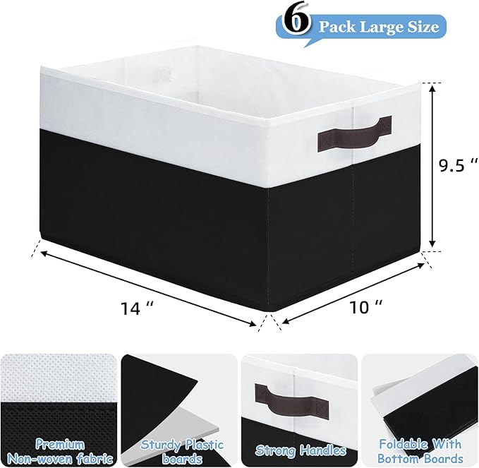 Criusia 6 Pack Closet Organizers and Storage Bins, Cute Dorm Room Essentials for Clothes Beddings Bags, Under Bed Storage Containers, Apartment Essentials Baskets for Organizing (14L*10W*9.5H)-NeatNest