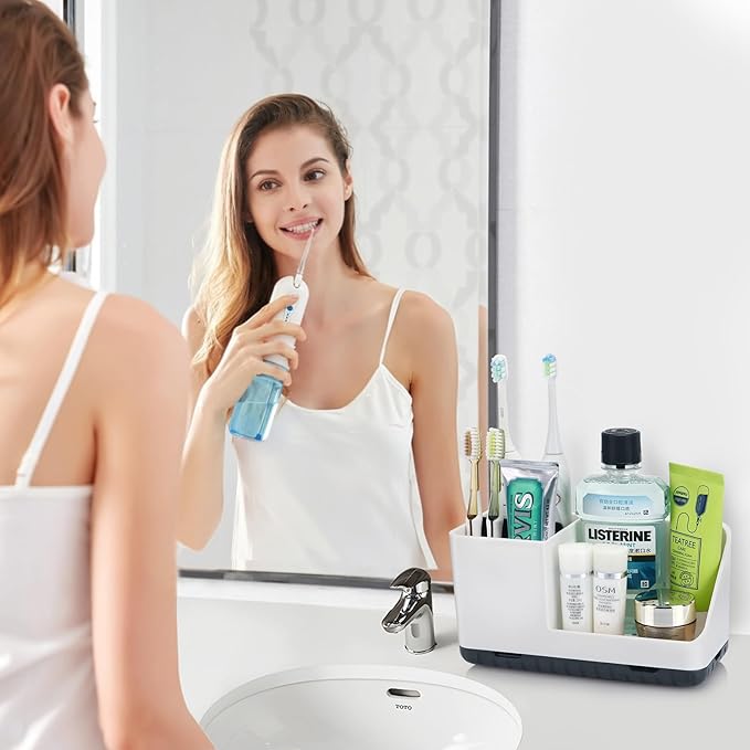 Bathroom Counter Organizer, Bathroom Organizers and Storage, Detachable Toothbrush Holders for Bathroom Vanity Sink Organizer (White)-NeatNest