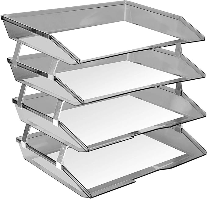 Acrimet Facility 4 Tier Letter Tray, Side Load, Letter Size/A4, Desktop File Organizer, Plastic (Clear Smoke)-NeatNest