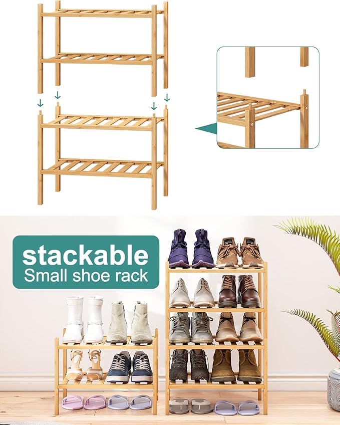 Small Shoe Rack, 2-Tier Shoe Rack for Entryway, Bamboo Wood Shoe Shelf for Closet & Hallway, Long 17.2IN | Beautiful | Functional | Sturdy | Durable-NeatNest