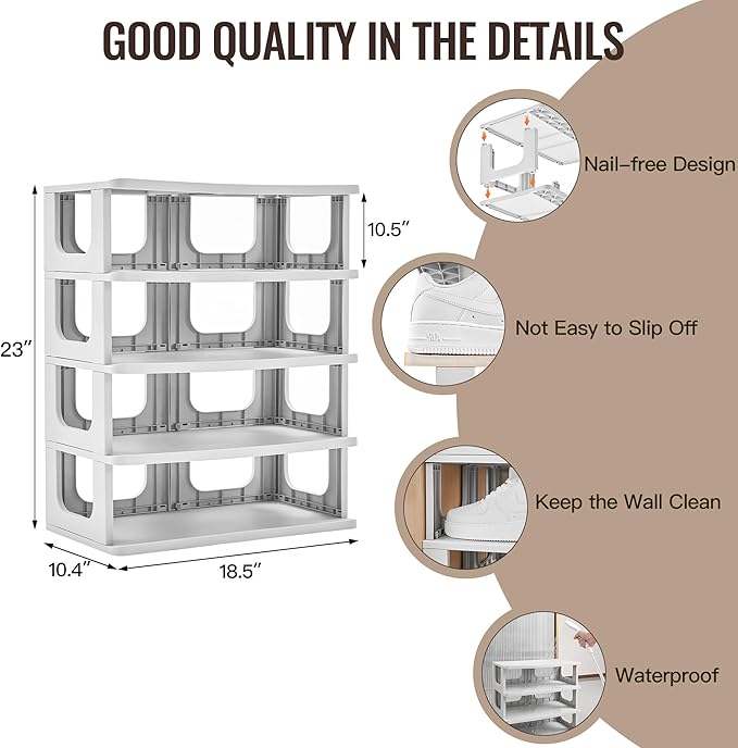 TRZZ 5-Tier Small Shoe Rack, Vertical Narrow Stackable Organizer with Removable Partition, Efficient Shoe Storage for Closet, Entryway, and Small Spaces (Grey)-NeatNest