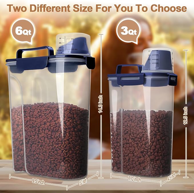Dog Food Storage Container, 5-7 Lbs Airtight Pet Food Container, Cat Food Container Dispenser with Portable Handle, Pouring Spout and 4 Seal Buckles for Dogs Cats 2 Pack Blue-NeatNest