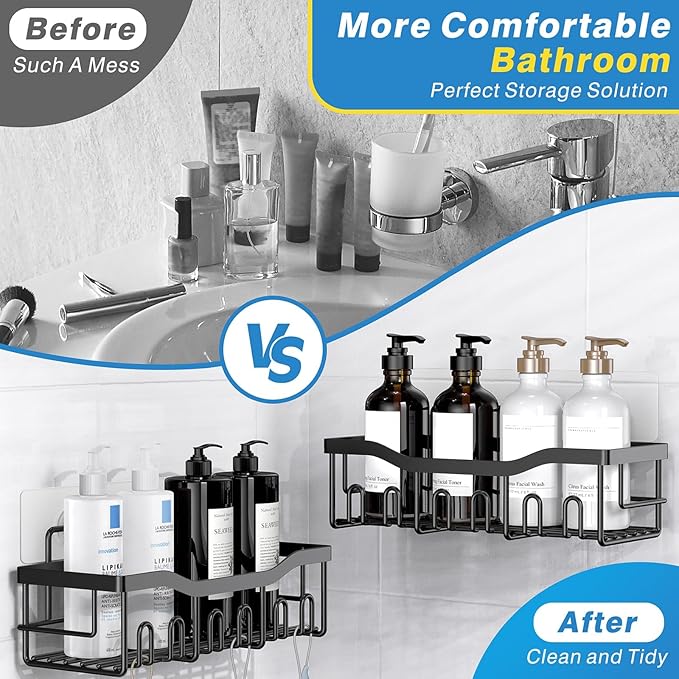Adhesive Shower Caddy, 5 Pack Rustproof Stainless Steel Bath Organizers With Large Capacity, No Drilling Shelves for Bathroom Storage & Home Decor-XL Size-NeatNest