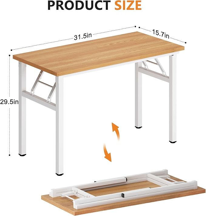 DlandHome Folding Desk - 31.5 Inch Small Computer Desk for Home Office - Folding Table Writing Table for Small Spaces - No Assembly Required - Teak & White Frame-NeatNest