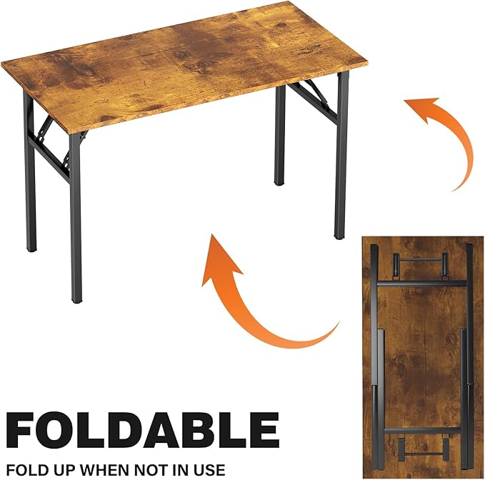 DlandHome Computer Desk Folding Table 39.4 inches Writing Desk for Small Space Folding Desk Laptop Desk No Assembly Required Retro&Black-NeatNest