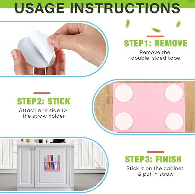 Acrylic Straw Holder for Cabinet Door with Double Sided Adhesive Tape Reusable Straw Organizer Tumbler Storage Kitchen Accessories Container for Counter Cupboard(Classic,Large,Pink)